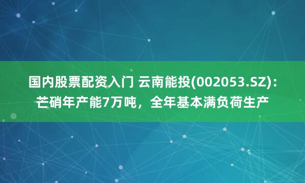 国内股票配资入门 云南能投(002053.SZ)：芒硝年产能7万吨，全年基本满负荷生产